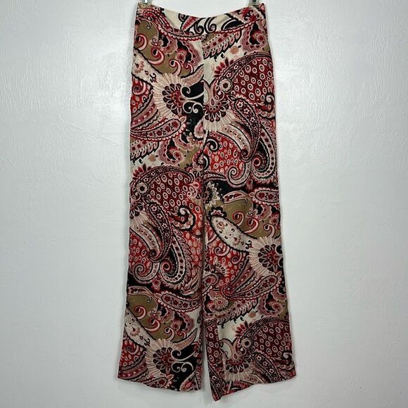 Zara Paisley Print Elasticized Waist Wide Leg Pants Trousers Size XS - Picture 3 of 11
